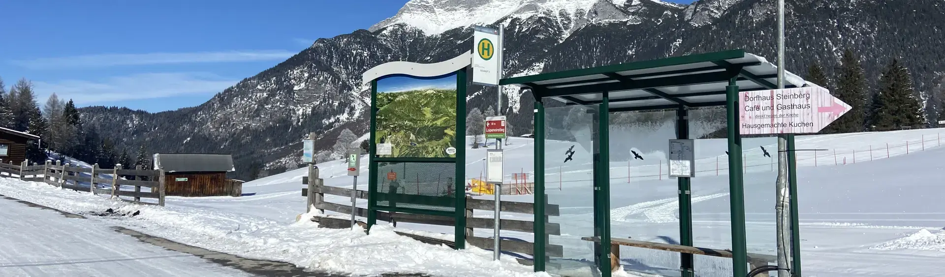 A bus stop in Steinberg am Rofan in winter.