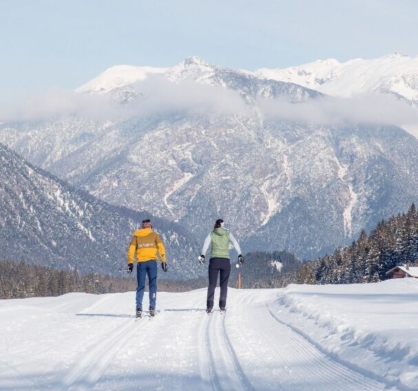 Pertisau – view into the Falzthurn Valley and of the freshly groomed Falzthurn–Gramai cross-country trail.