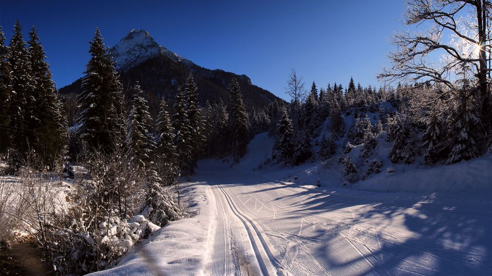 cross-country skiing in Steinberg am Rofan - view to the mountain Guffert