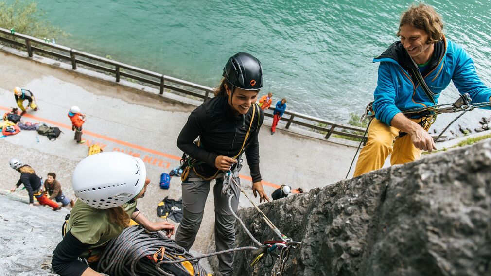 die Wandhöhe beträgt 18 Meter beim Klettergarten Achenseehof