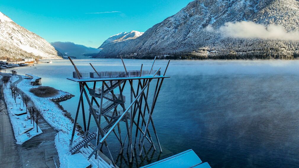 view of the viewing platform at the entrance to Pertisau