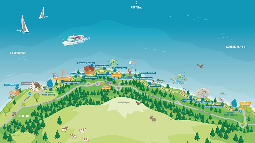 Achensee-Maskottchen Wusel Wassergeist mit Schneemann